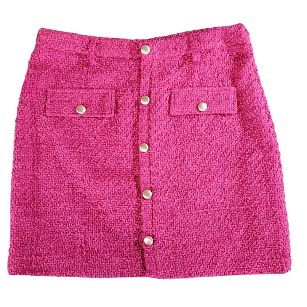 Nine West Womens Hot Pink Tweed Button Front Mini Skirt Size L Magenta Boucle - Picture 9 of 9